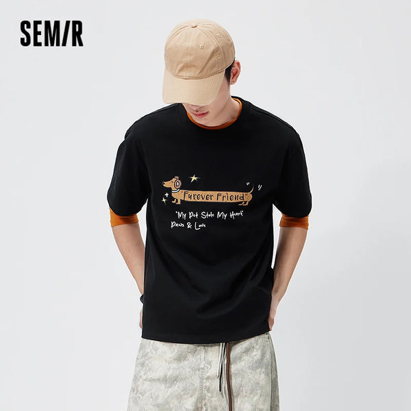 អាវយឺតបុរស Semir ឆ្នាំ ២០២៦ រចនាបថសត្វគួរឱ្យស្រលាញ់បោះពុម្ពអក្សរបែប Vintage រលុងសម្រាប់គូស្នេហ៍ធម្មតា
