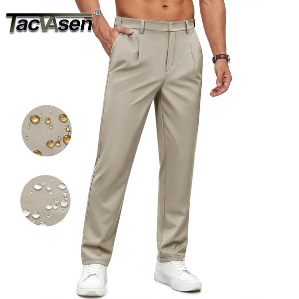 TACVASEN Mens Casual Classic Fit Waterproof Pants 30" Stretch Lightweight Golf Dress Trousers Zipper Pocket Breathable Travel