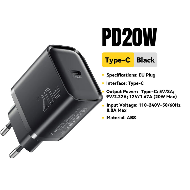 Essager Mini 20W USB Type C Charger PD Fast Charging for iPhone 16 15 14 Pro Quick Charge 3.0  Mobile Phone Charger for Samsung