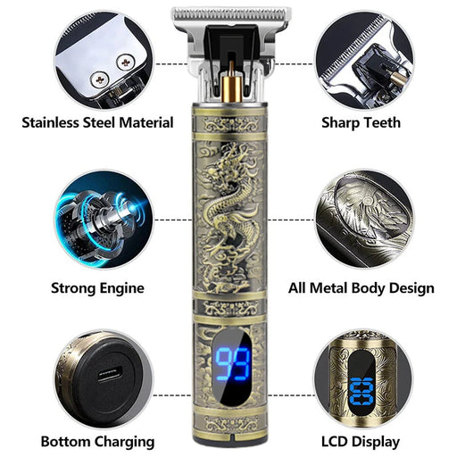 Hair Clipper Electric Clippers New Electric Men's Retro T9 Style Buddha Head Carving Oil Head Scissors 18650 Battery Trimmer