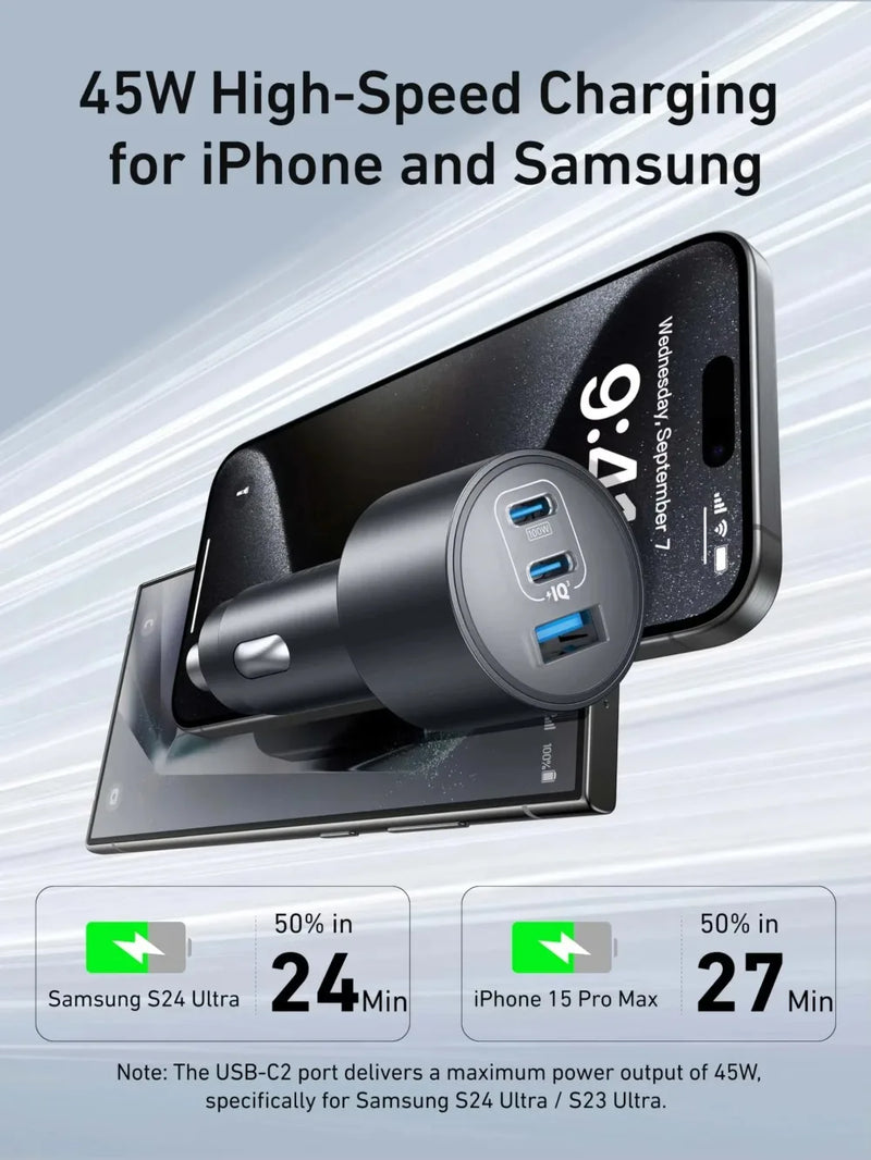 ឆ្នាំងសាករថយន្ត Anker Original 167.5W 3-Port USB-C USB-A PD Fast Charging Adapter សម្រាប់ MacBook Laptop iPhone Samsung Smartphone