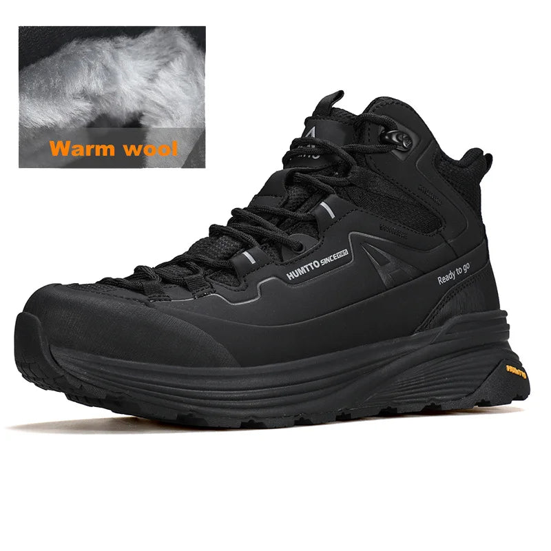 HUMTTO Outdoor Casual Trekking Boots Winter Men's Sneakers Leather Hiking Shoes Men Keep Warm Snow Boots for Man 2024 Trainers