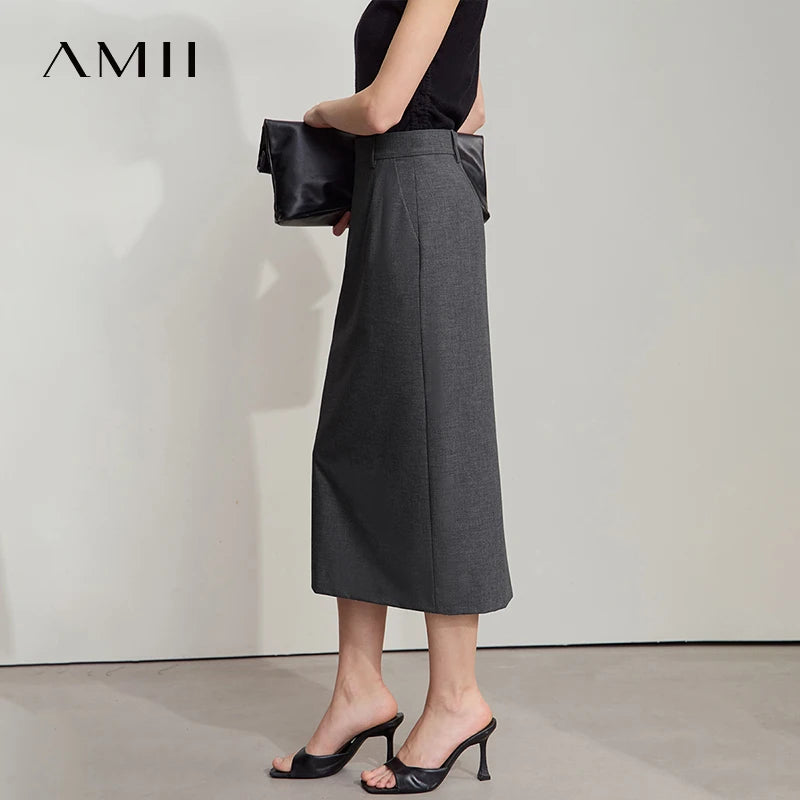 សំពត់ខ្លី Amii សម្រាប់នារី រចនាបថរដូវក្តៅថ្មី ឆ្លាតវៃខ្ពស់ ងាយស្រួលធ្វើដំណើរ ឆើតឆាយ សំពត់ត្រង់ រន្ធខាងក្រោយ 12522034