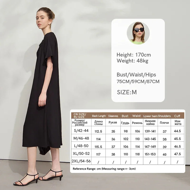 AMII Minimalist Women's Dress Raglan Sleeve 2026 Summer Short Sleeve Solid Swing Collar Hollow Out Loose Female Dress 12551030