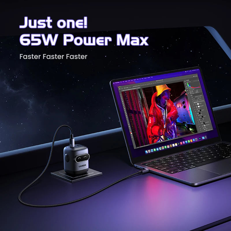 【US Plug】UGREEN 65W 30W GaN Charger Robot Design QC4.0 3.0 PPS for iPhone 18 17 16 Pro Macbook Laptops Tablet PD3.0 Fast Charg