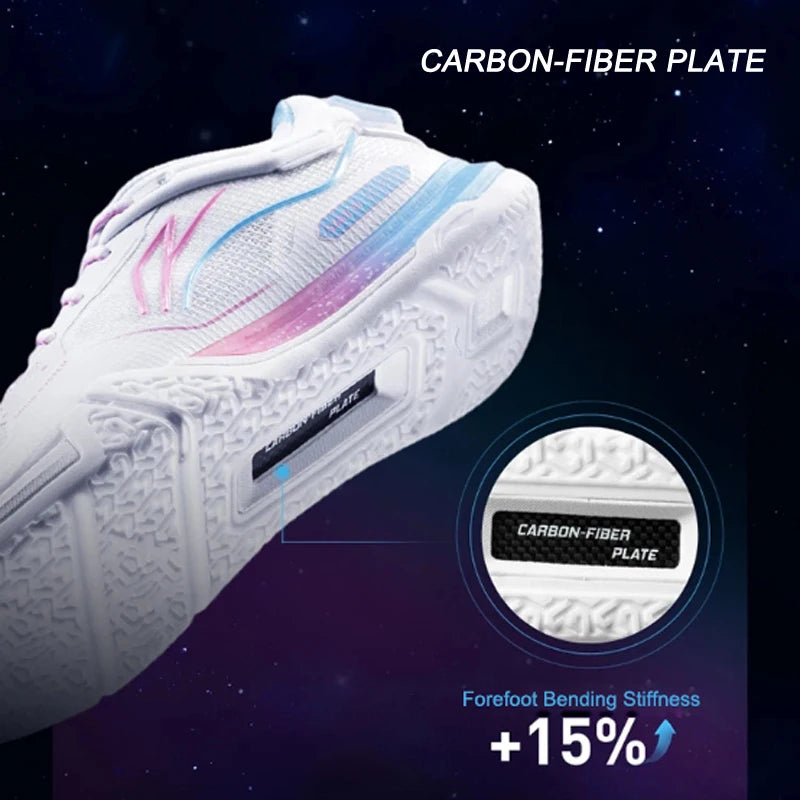 ស្បែកជើងវាយសី Li-Ning Unisex SAGA III PRO BOOM Cushion បន្ទះកាបូន-ជាតិសរសៃ LiNing សម្រាប់បុរស និងស្ត្រី ស្បែកជើងប៉ាតាប្រកួតប្រជែង AYAV001