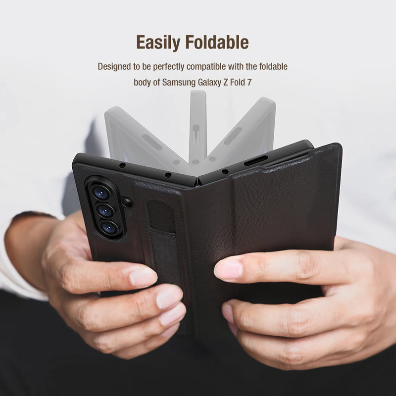 Nillkin For Samsung Galaxy Z Fold 7 5G Case Aoge Vintage Leather Case Card Pocket Book Cover For Galaxy Z Fold 7 With S-Pen Slot
