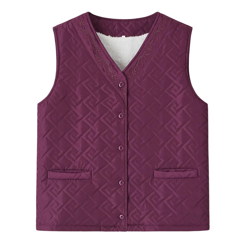 Middle Aged Elderly Women Knitted Vest Thick Velvet Autumn Winter Sweater Coat Mother Waistcoat Grandma Cardigan Jacket M-3XL