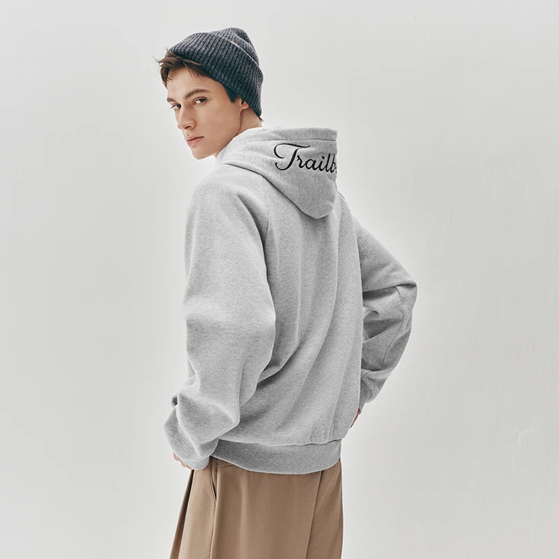 Semir Men Hoodie Fleece Lined Embroidered Detail Hooded Design Loose Fit Minimal Style 2026 Winter Everyday Wear Soft Comfort