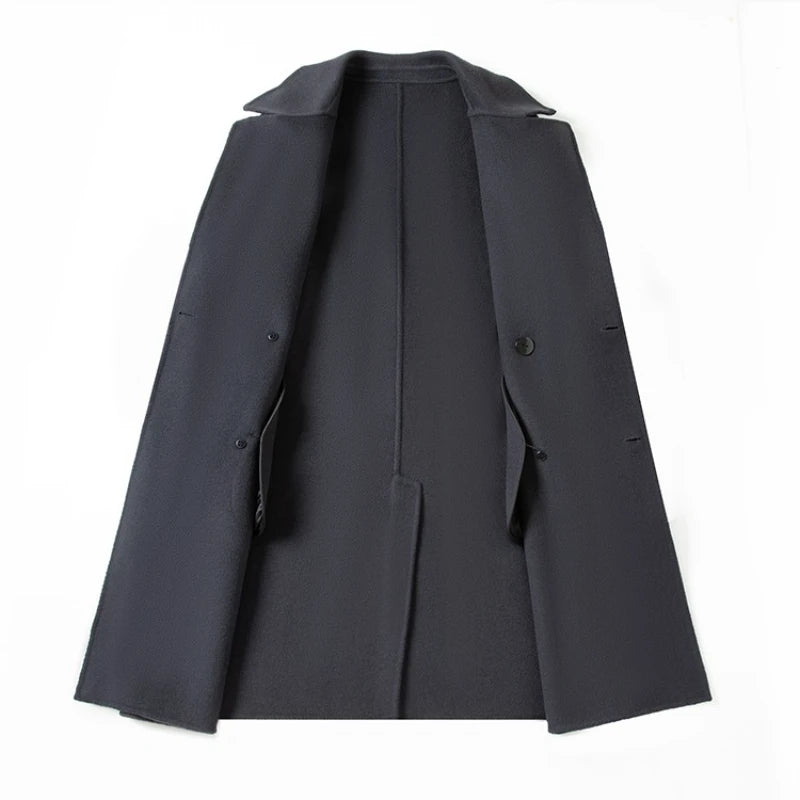 70.2% Virgin Wool Overcoat, Double-Faced Luxury Minimalist, Structured Warmth Design, Business Gentleman