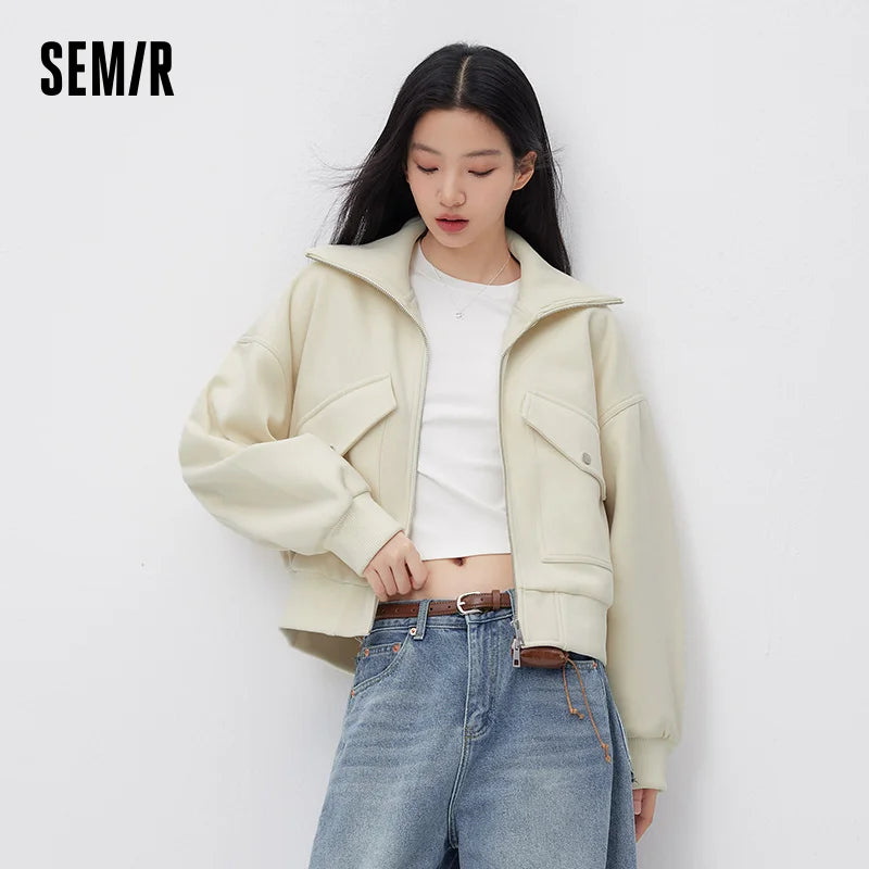 Semir Women Jacket Padded 2026 Drop Shoulder Loose Fit Lapel Collar Smart Casual Style Urban Casual Style Soft Comfortable