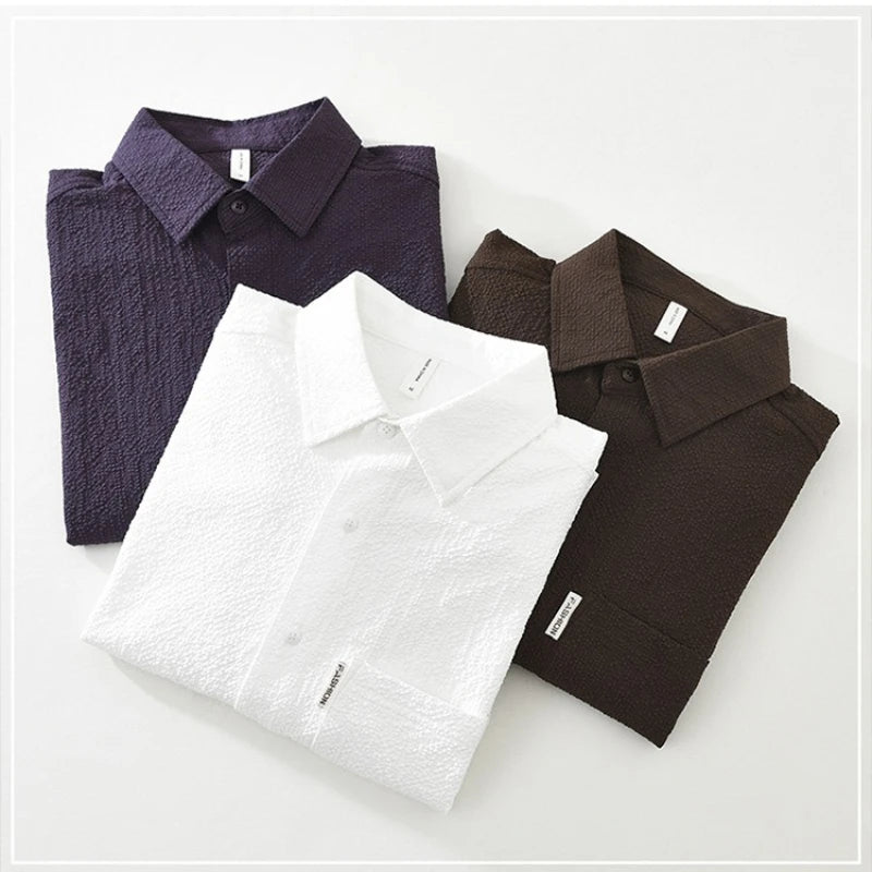 Unisex 100% Cotton Textured Shirt Outdoor Men Women Minimalist Thin Long Sleeve Loose Casual Tops Fashion Clothing