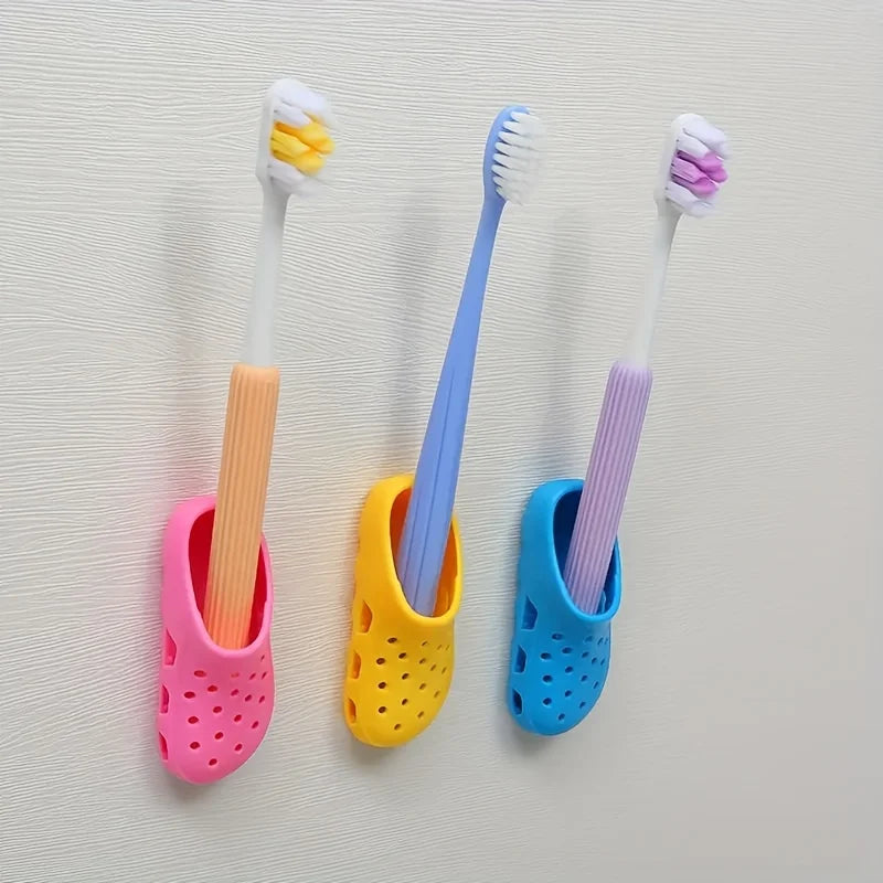 2pcs Colorful Mini Slippers & Toothbrush Storage Box - Wall-Mounted, No-Drill, Durable Plastic Bathroom Organizer