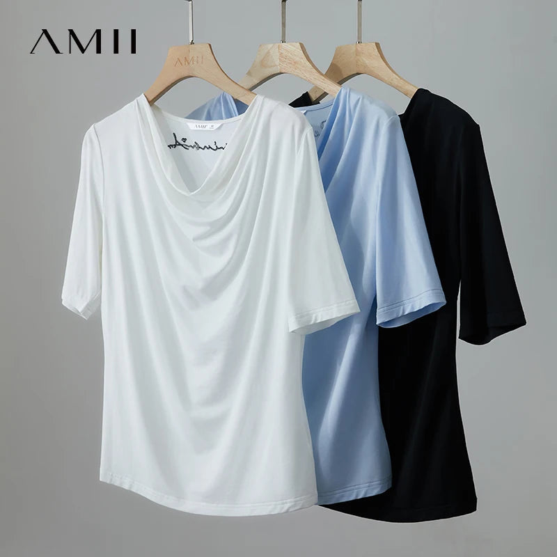 អាវយឺត Amii Minimalist សម្រាប់ស្ត្រី កអាវប៉ាក់ ដៃខ្លី ប៉ាក់ដោយក្រណាត់យឺត អាវប៉ាក់ច្រើនមុខងារ 12542061