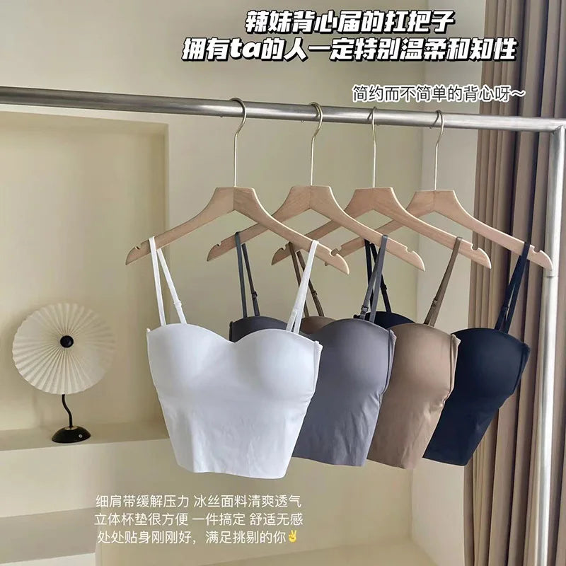 Sexy Hollow Back Three Cross Suspenders Integrated Steel-free Underwear Slim-fit Chest Pad Vest Women One Piece Pajamas Top