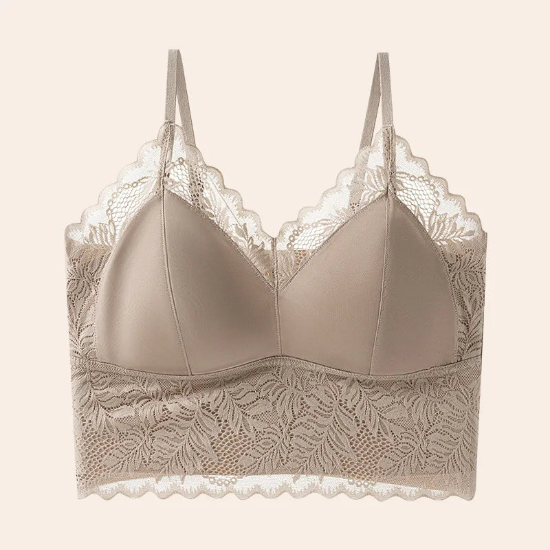 Lace Satin Chest Pad Top Integrated Fixed Cup Seamless Breathable Sling Vest Women One Piece Pajamas Sleepwear Underwear
