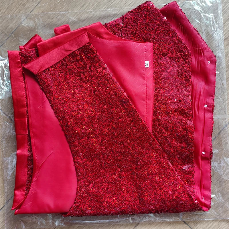 2026 New Men's Red Shiny Sequins Single Breasted Sleeveless Vest, V-Neck Waistcoat Gold Black White Blue Purple Available M-XXXL