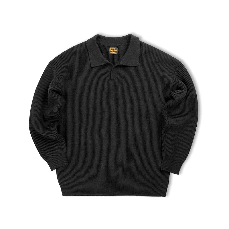 អាវយឺត Maden Retro Polo Neck ប៉ាក់បញ្ឈរ អាវយឺតបុរស Lazy Pullover រដូវស្លឹកឈើជ្រុះ និងរដូវរងា ទន់ ក្តៅ