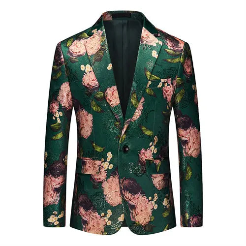 2026 New Men's Long Sleeve Printed Suit Jacket, Fashion Trim Dress Coat, Wedding Business Blazer Masculino Asian Size