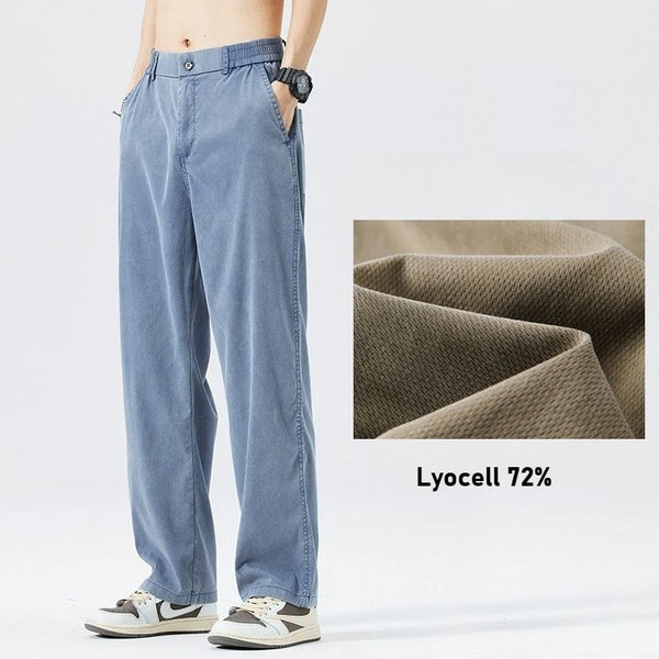 Summer Youth Lyocell Wide - Leg Loose Straight - Leg Trendy Casual Long Pants Men's Lightweight Long Pants