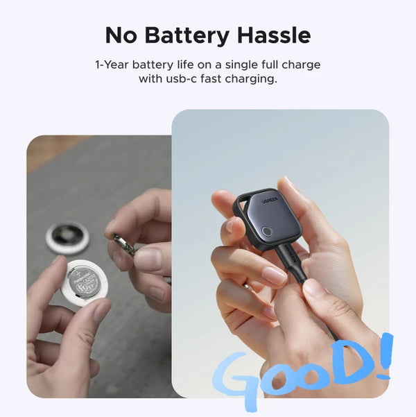 UGREEN FineTrack (iOS Only)Air Tracker Tags, 1-Year USB-C Rechargeable Battery Bluetooth Tracker Compatible with Apple Find My