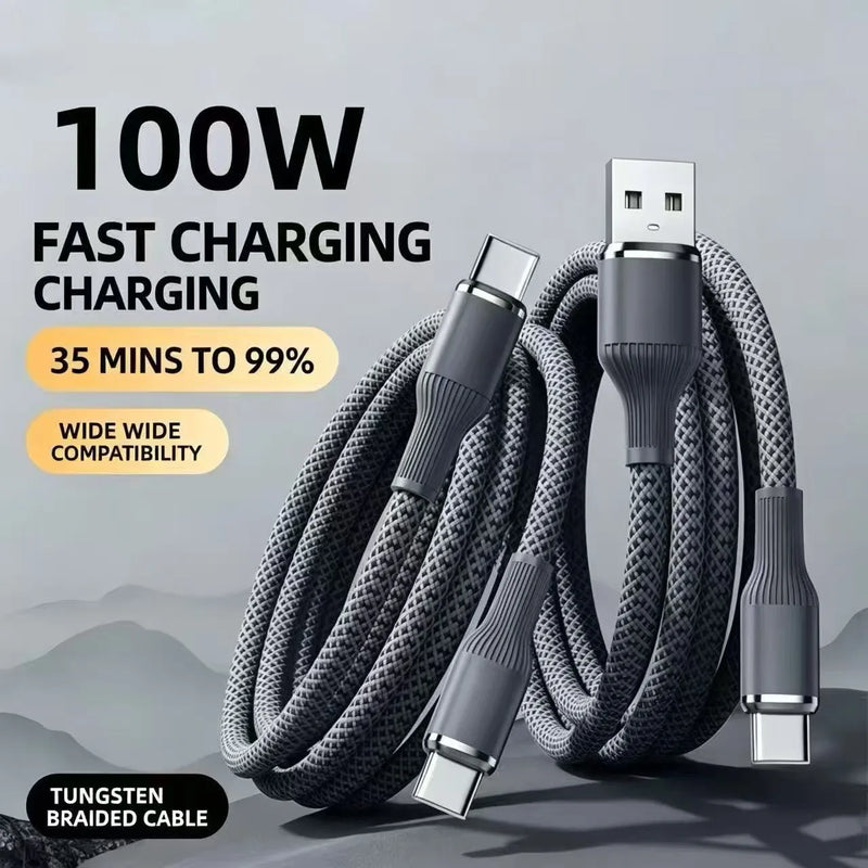 100W Super Fast Charging Type-C Data Cable for Huawei Apple Xiaomi OPPO Car Charging Compatible High-Speed USB Cable