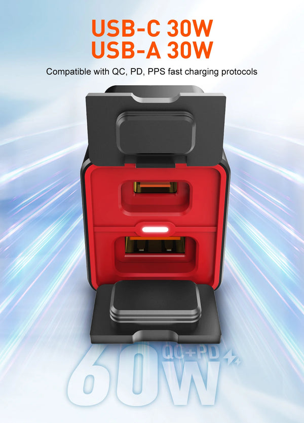 ឧបករណ៍សាកថ្មម៉ូតូ LDNIO USB លឿន 60W សម្រាប់ដៃចង្កូត រន្ធ USB ពីរ C UAB A កញ្ចក់មើលក្រោយ ឧបករណ៍ផ្គត់ផ្គង់ថាមពលការពារទឹក ជាមួយកុងតាក់