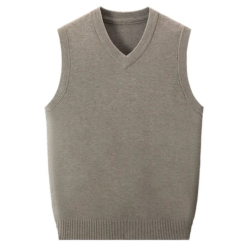 V Neck Sleeveless Wool Knit Vest For Men Soft Handfeel Knitwear Business Formal Sweater Tank Top Autumn Layering Clothes