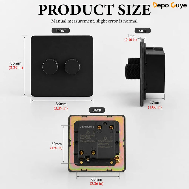 Vintage Antique Wall Switch Light Dimmer UK Standard Stainless Steel Panel Rotary Dimmer Switch Electrical Socket for Home Hotel