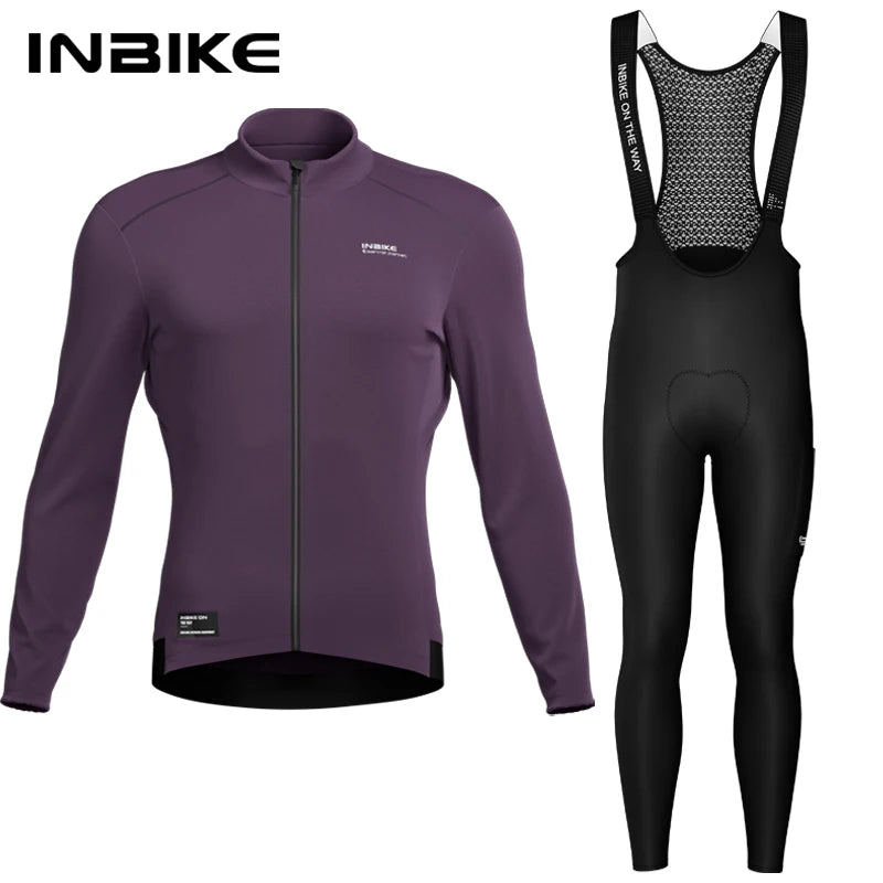 INBIKE Men's Cycling Jersey Winter Thermal Long Sleeve Fleece MTB Cycling Jacket Bicycle Top Bike Clothing with 3 Rear Pockets