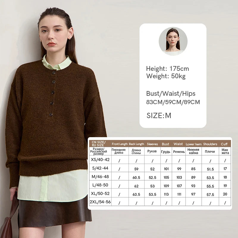 AMII Women's Sweater 2026 Autumn Commuter Solid Color Women's Clothing O-neck Pullover Loose Long Sleeve Tops Ladies 12543201