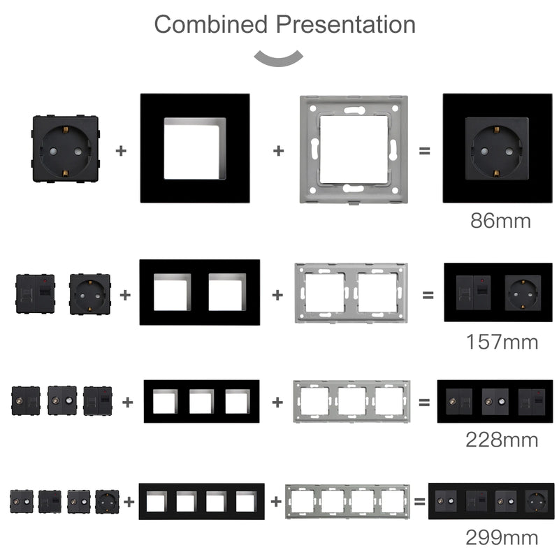 BSEED EU Standard 1/2/3Gang 1/2Way Push Button Switch Function Part Wall Glass Frame Power Sockets Light Switch DIY Parts Only
