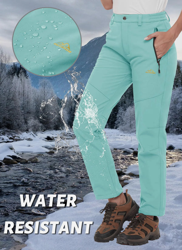 TACVASEN Womens Winter Waterproof pants Fleece Lined  Softshell Trousers With Zipper Pockets Thermal Cargo Outdoor Ski Pants