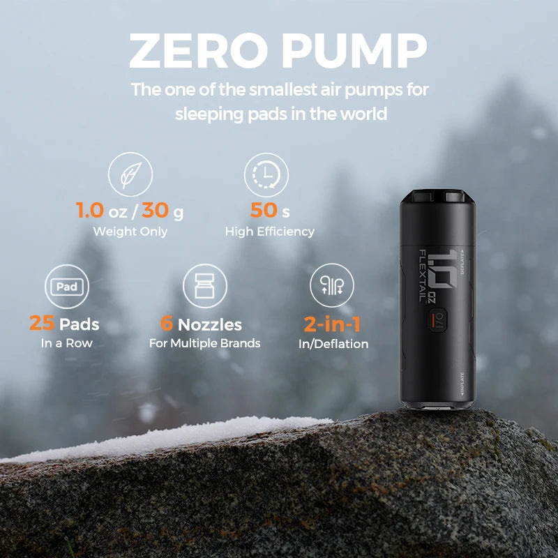 FLEXTAIL ZERO PUMP - 30g Portable Camping Air Pump Electric Inflator for Sleeping Pads, 1 Rechargeable Battery Included