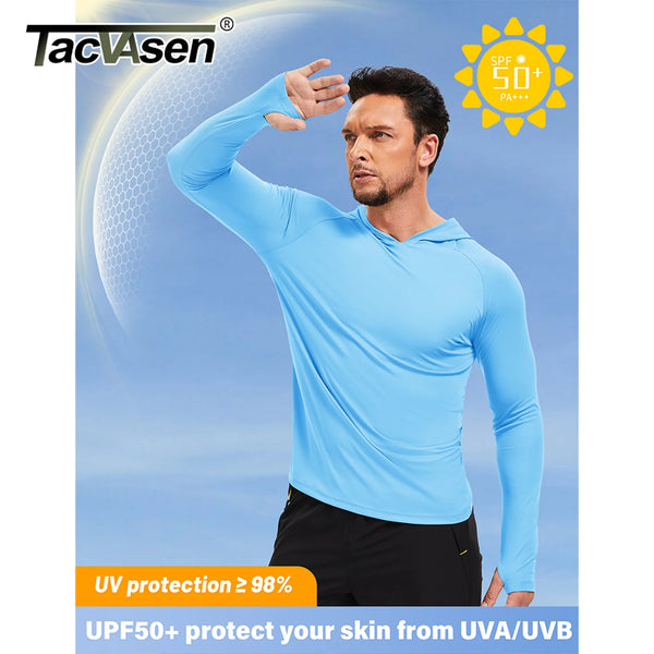 TACVASEN Lightweight Sun Protection Shirts Hoodie Mens UPF 50+ UV-Proof Fishing Travel T-Shirts Breathable Micro-grid T shirts