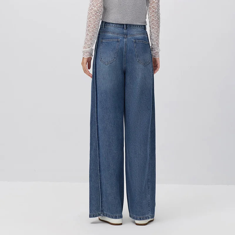 Semir Women Jeans Panel Loose Wide Leg Street Style Slim Floor Length Denim Pants Autumn Casual Daily Wear 2026