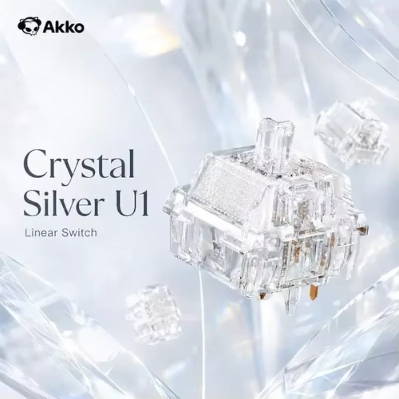 Akko Linear Switch U1 Crystal Silver 5-Pin 35gf Lightweight Factory Lubed Compatible with MX Mechanical Keyboard Switches 45 pcs