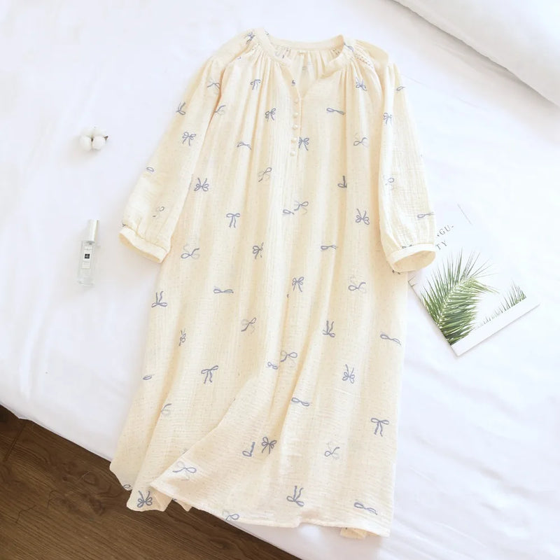 Thin Pure Cotton Women's Nightgown Spring Autumn New Lady Pajamas Dress Home Night Gown One Piece Homewear Woman Night Clothes