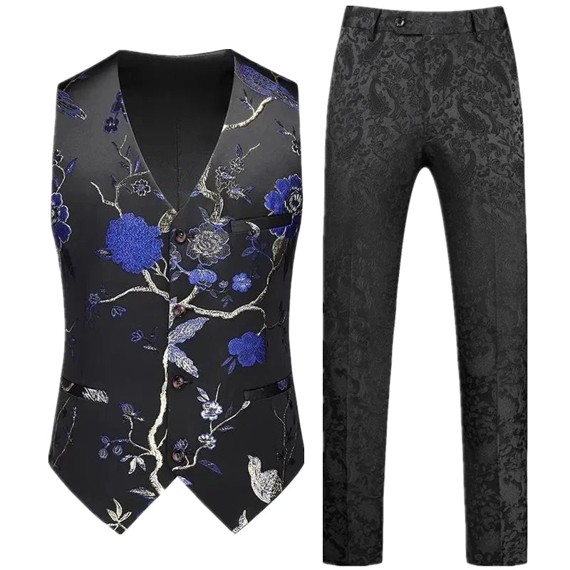 Men's Red Two-Piece Set, Sleeveless V-neck Vest with Trousers, White, Black, Red, Silver, Green,Purple To Choose From!
