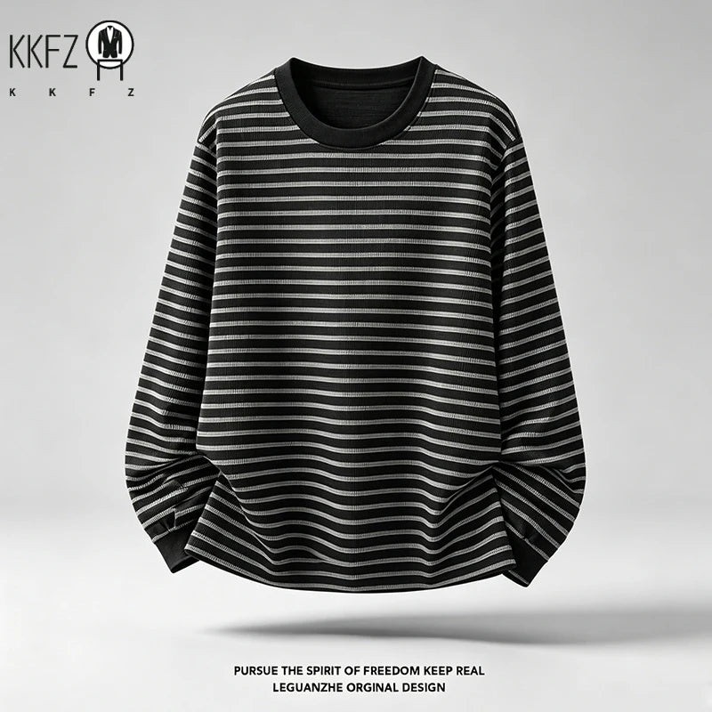 Mens Everyday Crew Neck Top Long Sleeve Horizontal Striped Waffle Texture Soft Comfortable Casual Daily Apparel