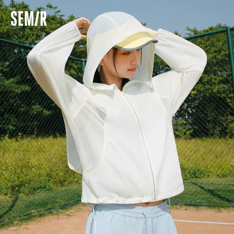 Semir Womens UV Jacket 2026 Cool Feeling Mesh Spliced Loose Hooded Drawstring Casual Outdoor Soft Comfortable