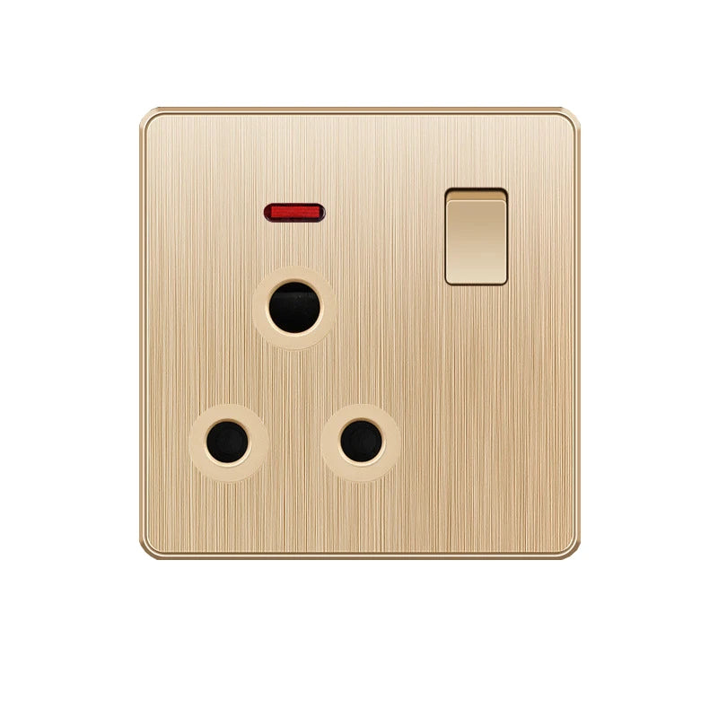 UK Standard 15A Wall  Switch Socket, Black White PC/Wire drawing Panel AC 220-250V,British Power Socket with switch with light