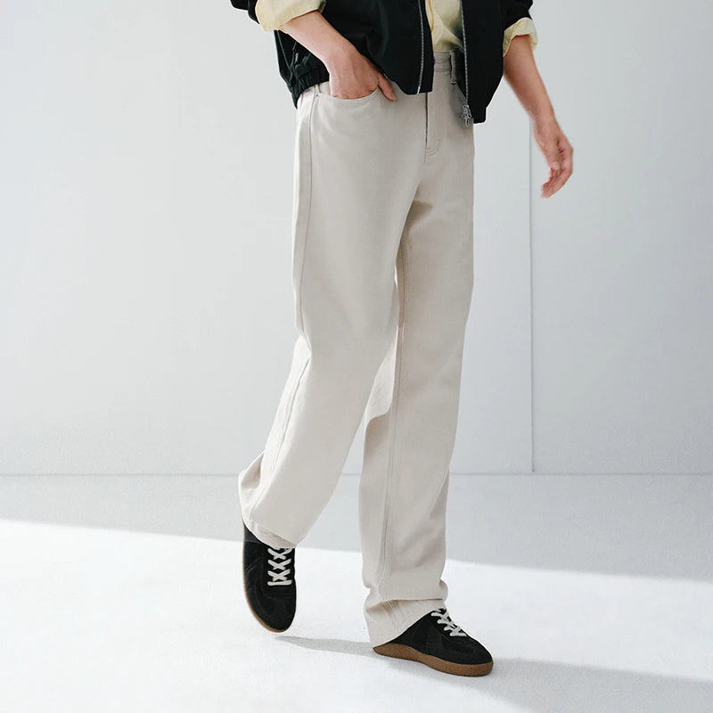 Semir Soft Jeans Men 2026 Winter Distressed Straight Leg Stretch Fleece Lined Casual Comfortable Warm Long Trousers