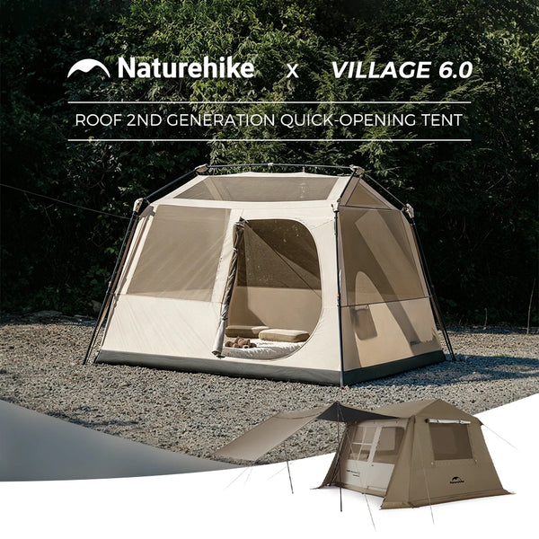 Naturehike Tent Village 6.0 Automatic Tent 3 4 5 6 Person Shelter One-Touch Tent Family Travel Park Tent Camping Awning Tent