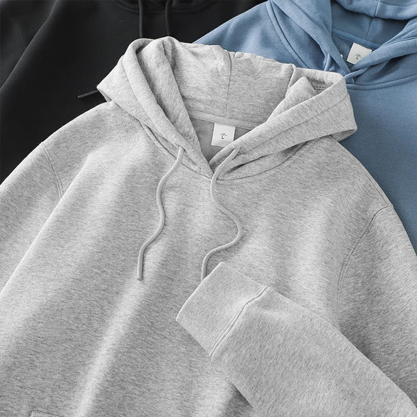 DUKEEN Casual Hooded Shirt for Men Winter Ticken Solid Color Loose Basics Fleece Hoodies Long-Sleeve Sweatshirt Men's Clothing