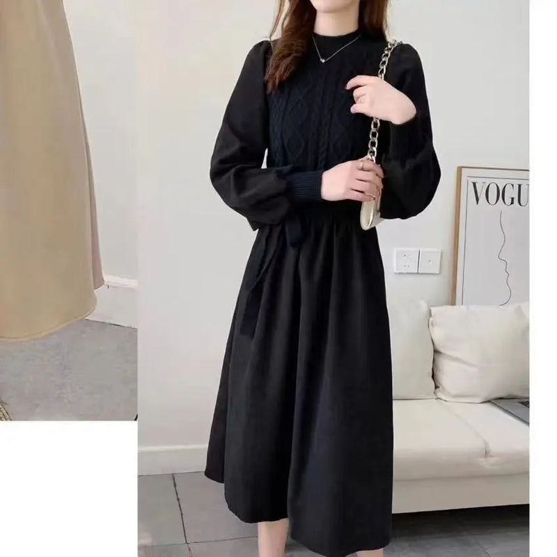 Pulls Femmes Fashion Temperament Knitwear Woman Clothes Spring Autumn Long Sleeve A-line Pullovers Dress Ladies Knit Sweater