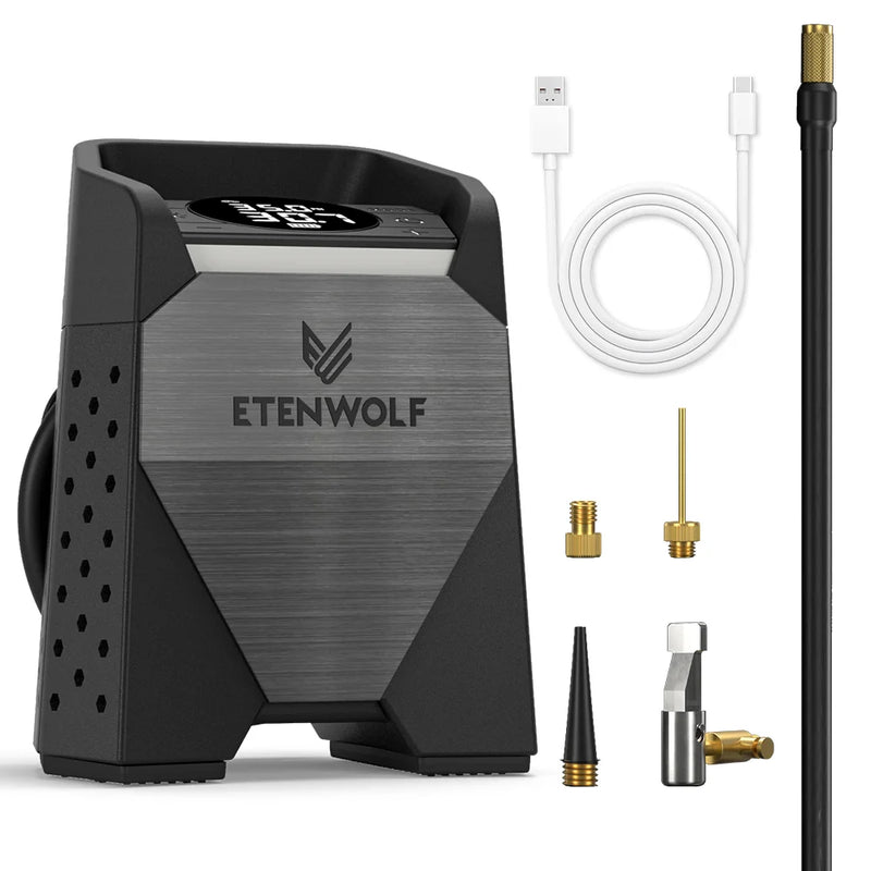 ម៉ាស៊ីនបូមខ្យល់កង់រថយន្ត ETENWOLF S3 ថ្មី បូមលឿន 1 នាទី ម៉ាស៊ីនបង្ហាប់ខ្យល់ចល័ត 100% វដ្តការងារ 160 PSI រថយន្ត ម៉ូតូ បាល់ខ្យល់