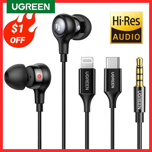 UGREEN Wired Earphone With Microphone In Ear 3.5mm Noise Cancelling USB Type C Lightning Earphones For iPhone 15 Pro Max Xiaomi