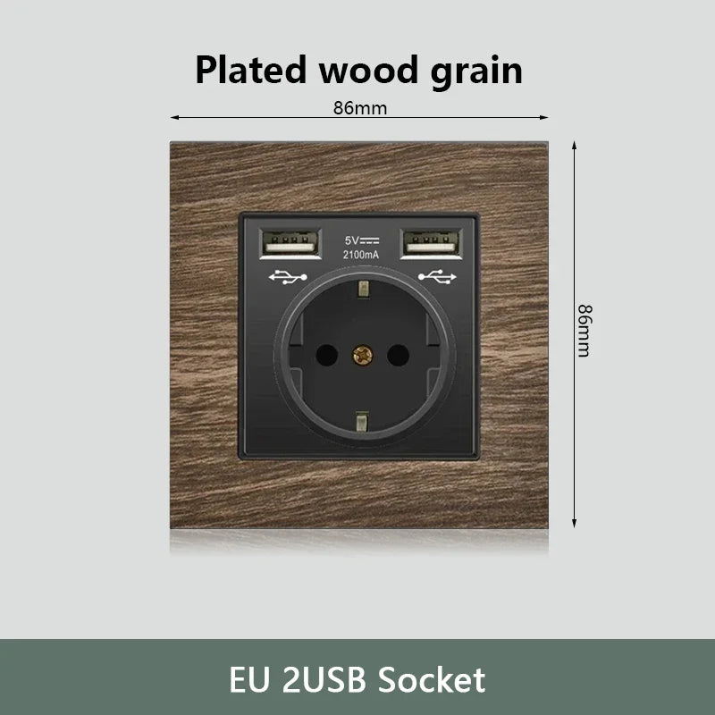 Retro Wood grain Wall Light Switch,18W Fast Type C Wall 220V Power Outlet plug,EU FR European Electrical socket with USB Charger
