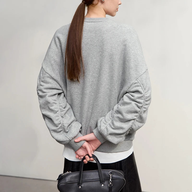 AMII Hoodies Woman 2026 Winter New Casual Round Neck Versatile Sweatshirts Woman Cotton Long Sleeve Letter Printing Top 12544181